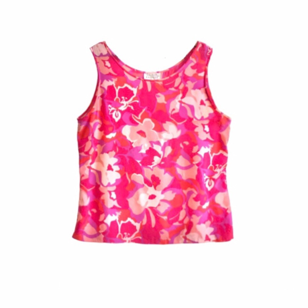 VTG Y2K Adrianna Papell Pink Psychedelic Swirly Flower Print Silk Sleeveless Top